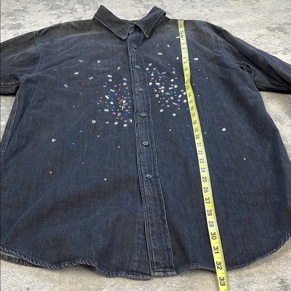 SOLD Mother Extra Roomie Frenchie Button Front Denim Shirt Jacket Jewel Thief M - Picture 9 of 15